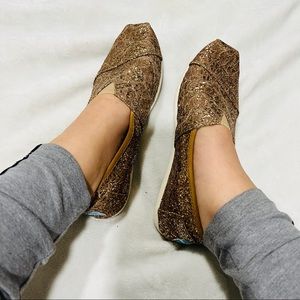 Gold sparkly flats